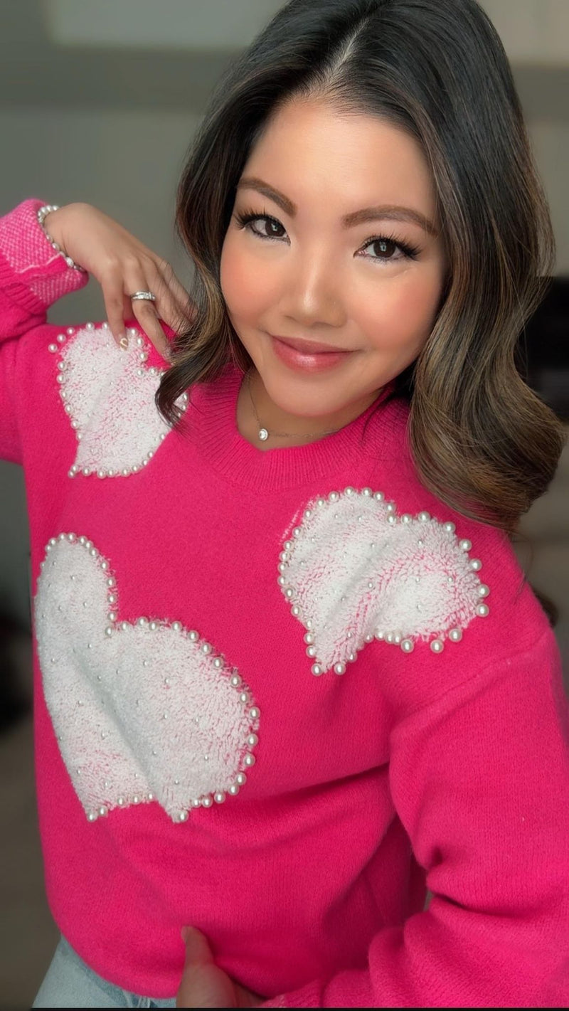 *Up-coming Stock.... Sadie Neon Pearl Sherpa Heart Sweater
