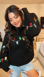 Noel Sequin Xmas Light Bell Sleeves Sweater