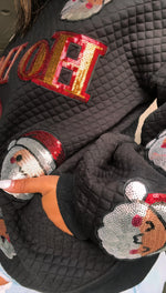 Happy Santa Sequin Quilt Pocket Balloon Sleeve Sweatshirt