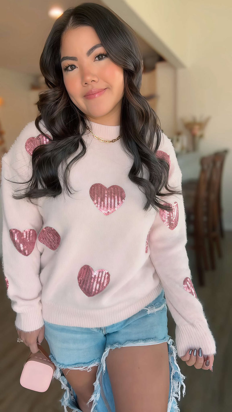 Victoria Sequin Heart Ultra Soft Sweater