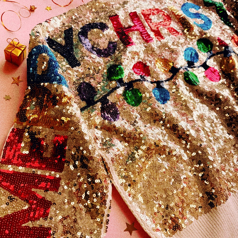 Ready For The Holiday All Around Rainbow Sequin Sweater