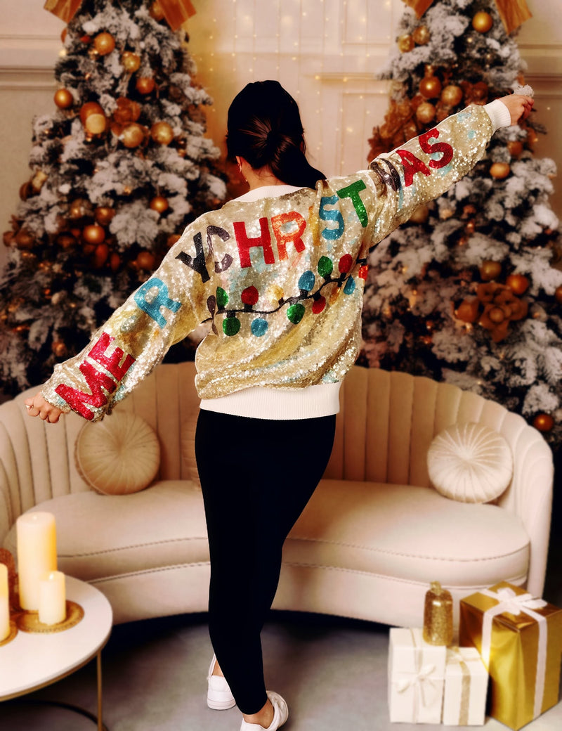 Ready For The Holiday All Around Rainbow Sequin Sweater